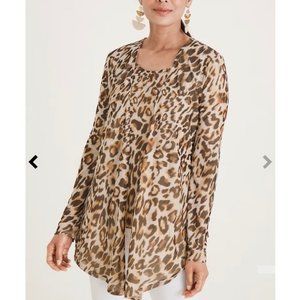 Chicos Animal Print Open Front Lightweight Cardigan Large